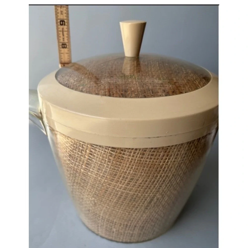 Vintage Raffia‎ Weave Insulated Plastic Mugs Set of 5 Pastel Ice Bucket